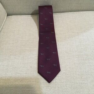Merona Mens Burgundy Red Blue Houndstooth Dog Print 100 Silk Necktie‎ Tie